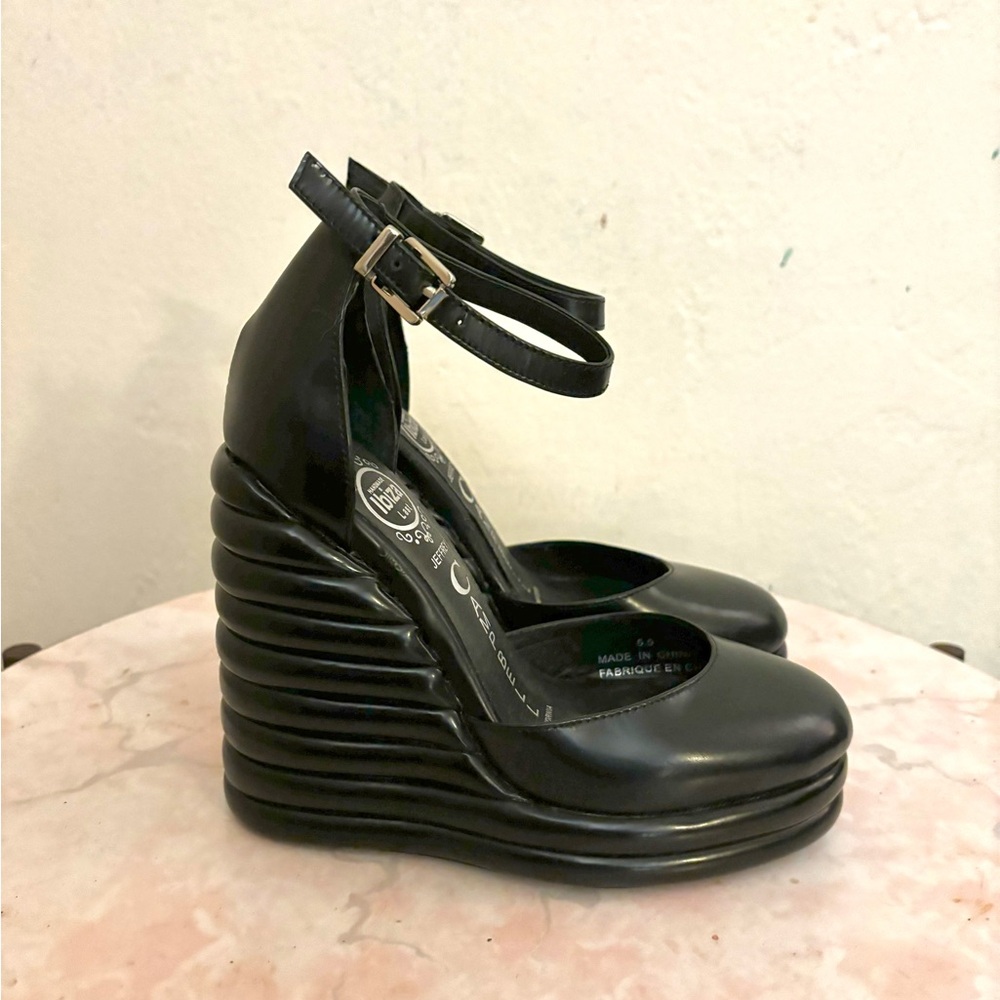 Jeffrey Campbell Black Leather Novice Wedge Heel Shoes